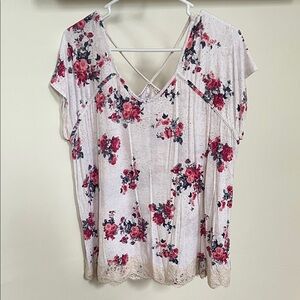 Rewind Cream and Red Floral Blouse